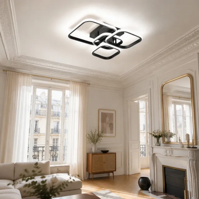 Lemonmax LED Plafondlamp 35W 4 Vierkante Ringen Design 4200 lm 3000K 4500K 6500K 3 Kleurtemperaturen Geheugenfunctie Oogvriendelijke Verlichting CRI 80+ Metaal - Zwart