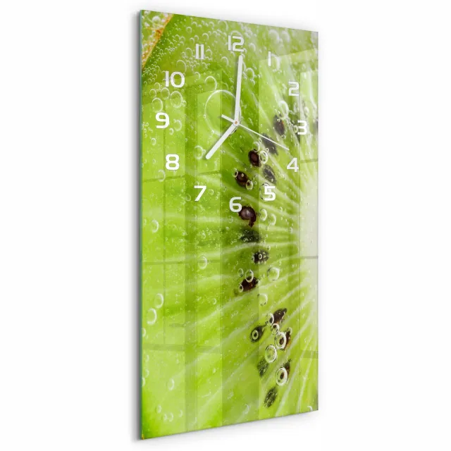 TULUP Wandklok - Kiwi Glazen Wandklok Design - 30x60 cm - Groente Klok Glas Met Opdruk - Witte handen - Rechthoekige Klok - Wandklok Glas Met Motief - Decoratieve Glazen Klok
