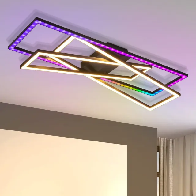 NETTLIFE Plafondlamp LED - RGB - Zwart - vierkant - 3-Lichts - 3000-6000K Dimbaar - Moderne Plafondverlichting - voor Woonkamer | Slaapkamer | Keuken | Gang - 54W