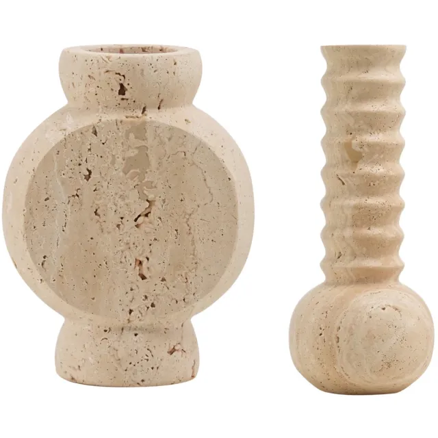 Mr. Stoned Travertin Geschenkset: Vaas Circle + Vaas Ribbed beige