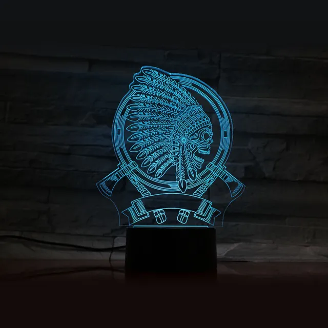 MC Living 3D Led Lamp Met Gravering - RGB 7 Kleuren - Skelet Indiaan
