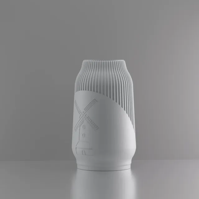 3d-gezellig Miranda met molen - Vaas - Waterdicht - Grijs - Maat 25 cm - Kunststof - Modern - Bloemenvaas - 100% gerecycled PLA (bioplastic)