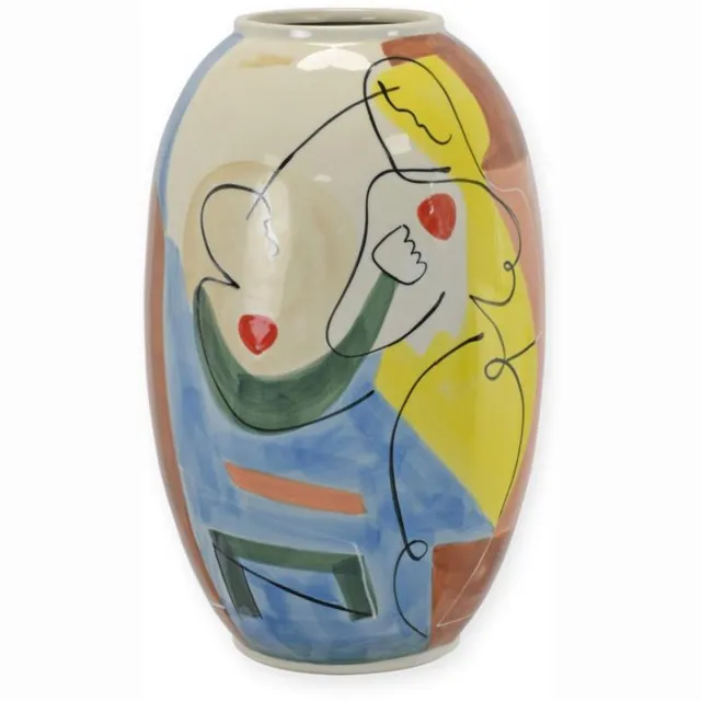 VntiQue Porseleinen vaas met abstract motief – handbeschilderde design vaas van porselein – luxe kunstzinnige woondecoratie van 38 cm hoog wit