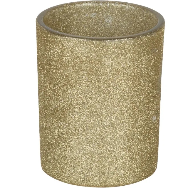 Bellatio Decorations Waxinelichtjeshouder - goud glitters - 8 x 10 cm - Kaarsenhouders/lantaarns - Sfeer lichtjes Goudkleurig