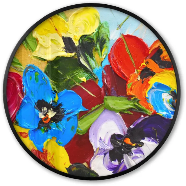 FrameYourWall Poster in lijst Rond - Fotolijst 80x80 cm - Posters - Olieverf - Schilderij - Bloemen - Ronde posterlijst zwart - Decoratie - Wanddecoratie woonkamer - Muurdecoratie slaapkamer Multicolor