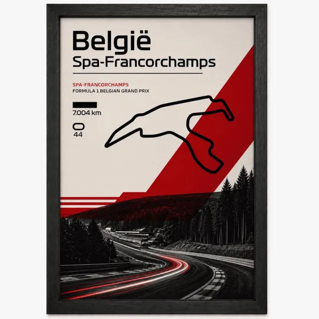 Joshimo Spa-Francorchamps Circuit Poster | Belgische Grand Prix | Formule 1 | Inclusief Zwarte A3 Lijst