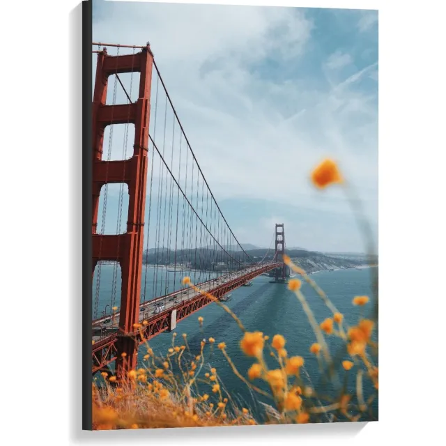 KuijsFotoprint Canvas - Golden Gate Bridge in Californië - 60x90cm Foto op Canvas Schilderij (Wanddecoratie op Canvas) Blauw