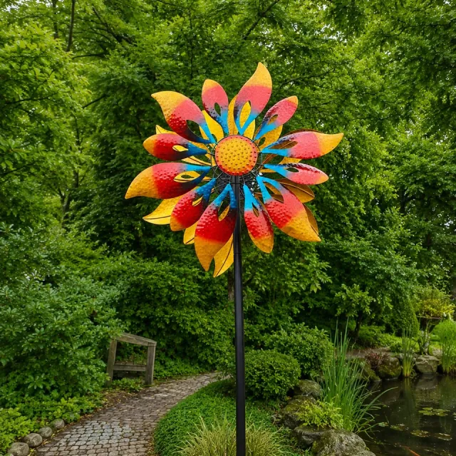 stg80 WINDMOLEN / VUUR - BLOEM / TUINSTEKER /METAAL / TUINSTEKER / GEPOEDERCOAT / WINDSPINNER rood