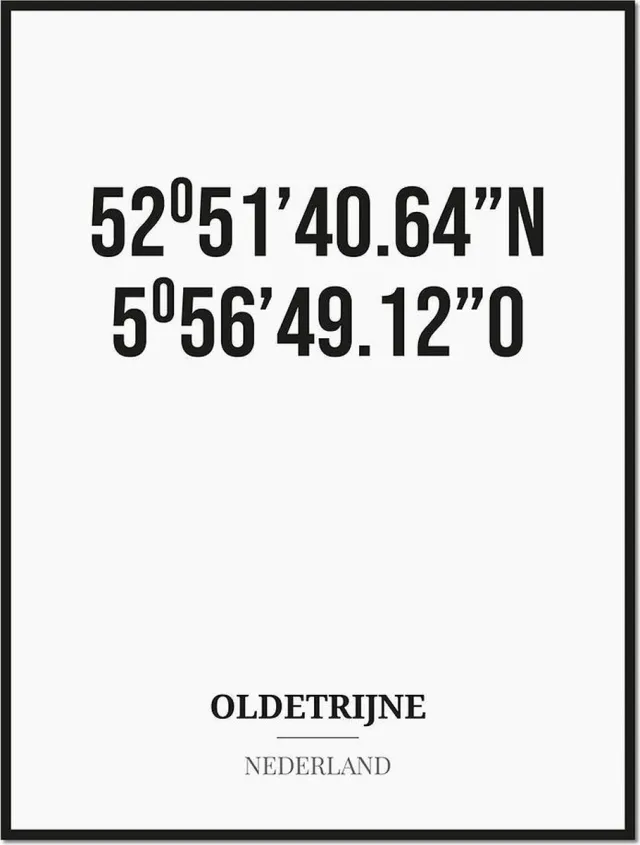 Studio216 Poster/kaart OLDETRIJNE met coördinaten zwart, wit