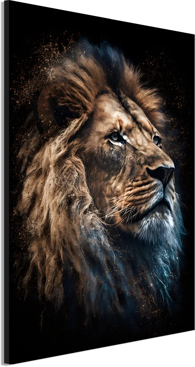 De Online Drukwinkel Wanddecoratie Metaal - Aluminium Schilderij Majestueuze schaduwkoning opstijgt - 90 x 60 cm - Leeuw - Muurdecoratie woonkamer en slaapkamer - Inclusief ophangsysteem - Modern - Modern - Displate alternatief Goud
