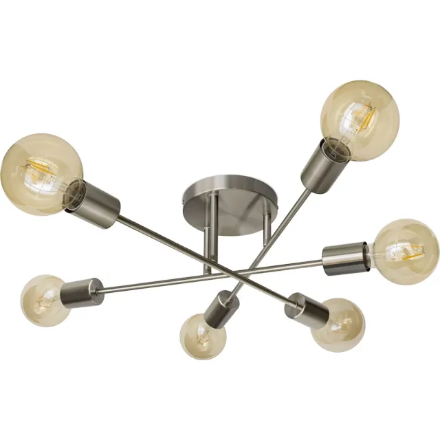 Trango Trango6-vlams plafondlamp 1012-62AL *SKY* incl. 6x 4Watt E27 2500K Amber LED lamp vintage kroonluchter in nikkel mat ganglamp, keukenlamp, plafondlamp, woonkamerlamp Armen draaibaar