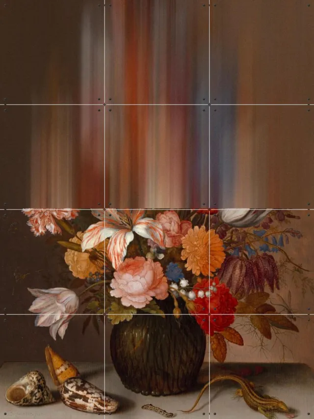 IXXI Fading Florals, The New Classics - 60 x 80 cm - Grote wanddecoratie en posters - Olieverf, Naturalisme, Realisme, Gang, Woonkamer, Studeerkamer Groen / Bruin / Roze