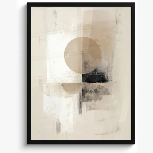 FrameYourWall Poster in lijst - Fotolijst 60x80 cm - Posters - Cirkel - Compositie - Diepte - Beige - Posterlijst zwart - Decoratie - Wanddecoratie woonkamer - Muurdecoratie slaapkamer