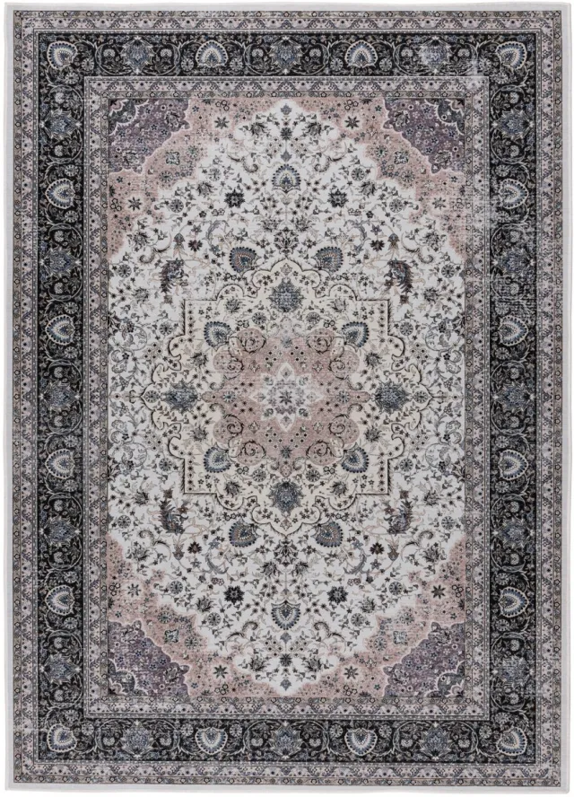 Padiro elegant laagpolig vloerkleed 200 x 290 cm - crème / offwhite - vintage patroon - voor vloerverwarming - van polyester beige