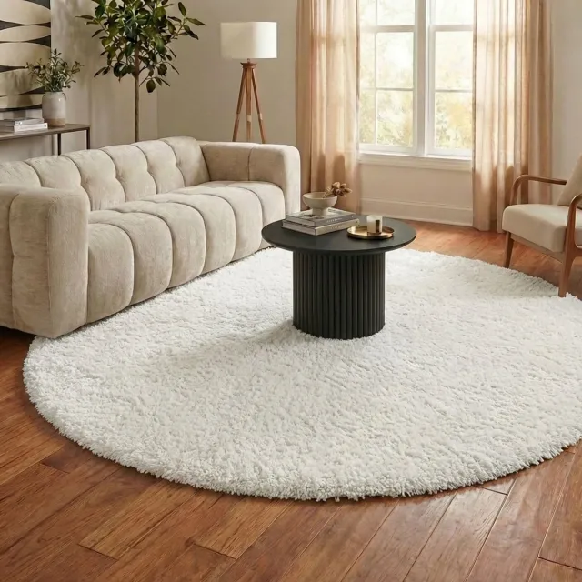NATURL. Rond Shaggy vloerkleed - Blaze Wit | Luxe look! - Ø 100cm