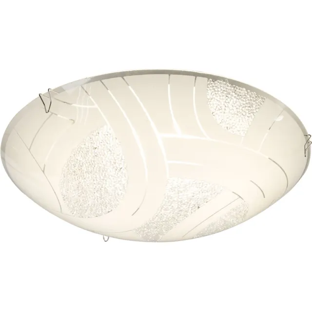 Globo Plafondlamp glazen kap plafondlamp 1-vlam kristallen woonkamerverlichting 1-vlam gesatineerd, metaal chroom, 1x LED 8 Watt 640 lm, DxH 25x8 cm Wit