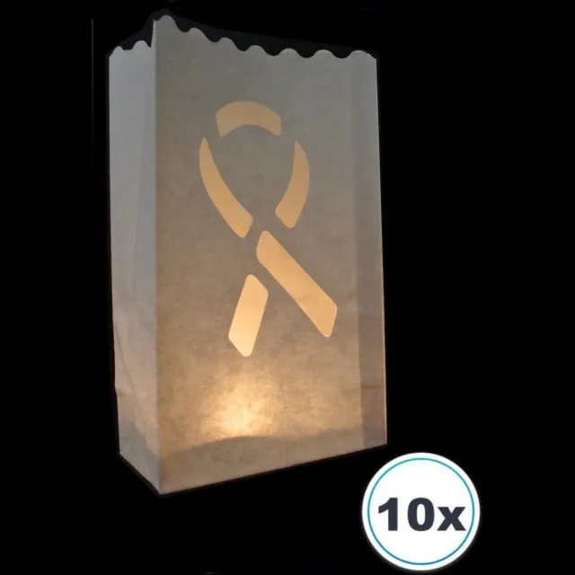 Volanterna Candlebags Solidariteit – 10 Stuks – Papieren Windlichten met Gestanst Lintje – 4 Februari Wereldkankerdag – Herdenking & Verbondenheid – Brandwerend wit