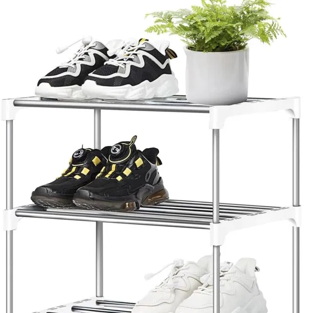RFWR Klein 3-laags schoenenrek – Metalen schoenenorganisator voor hal en slaapkamer Zwart