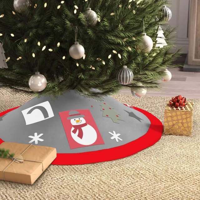 Family Christmas Kerstboomrok - Kerstboomkleed - 97 cm - Rood en Grijs Grijs|Rood