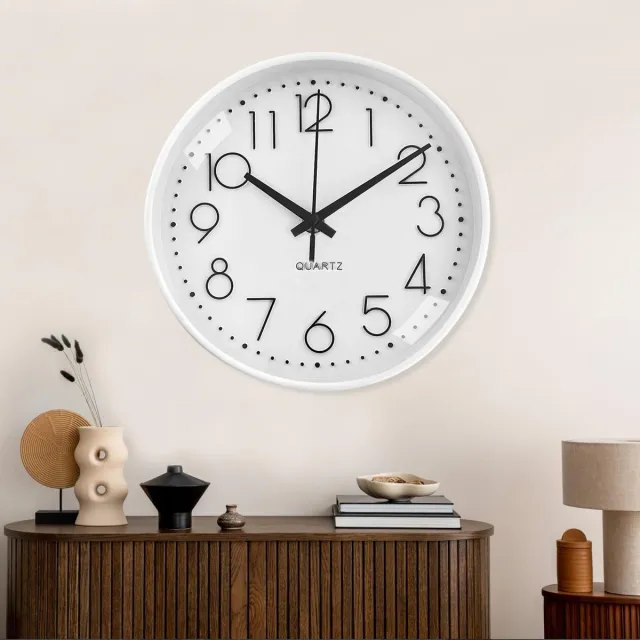Gentpovth 8 inch 20 cm wandklok, niet-tikkende wandklok, met helder en kleurloos glazen paneel, witte rand en gemakkelijk af te lezen zwarte wijzers, creëert een rustige omgeving, voor school, thuis