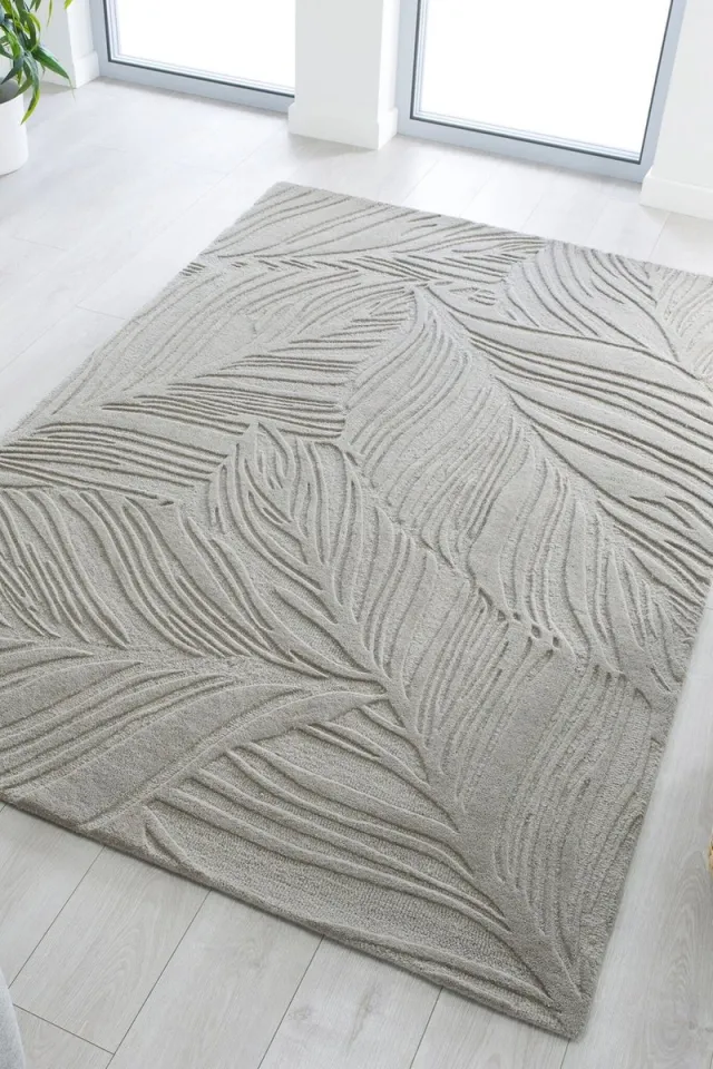flycarpets Lino Leaf Modern Laagpolig - 100% Wol Vloerkleed - Grijs - 200x290 cm