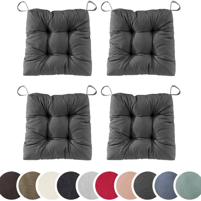 Sleepling set van 4 stoelkussens Basic 20 | 40 (voorkant) / 35 (achterkant) x 38 x 7 cm | zitkussen voor binnen en buiten | hoes van 100% polyester | met klittenband | Made in EU | donkergrijs