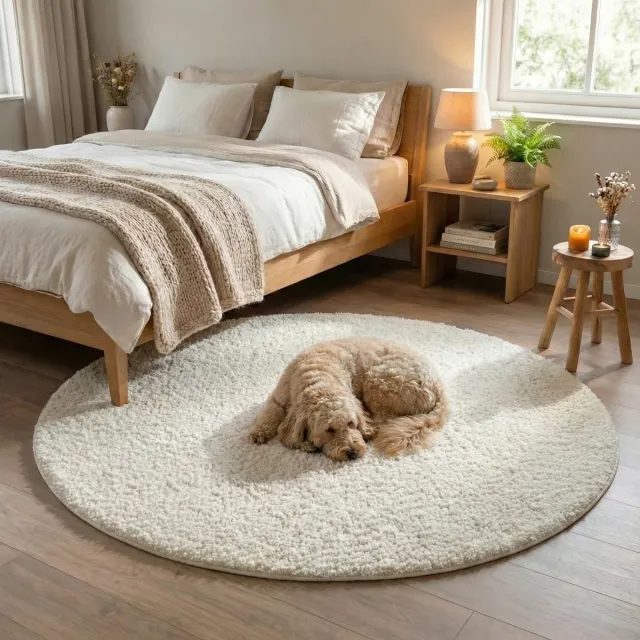 NATURL. Rond fluffy vloerkleed - Bobby Wit - Ø 160cm
