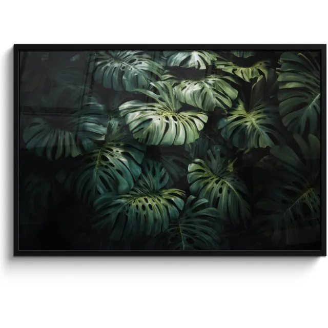 FrameYourWall Poster in lijst - Fotolijst 120x80 cm - Posters - Plant - Monstera - Lichtinval - Posterlijst zwart - Decoratie - Wanddecoratie woonkamer - Muurdecoratie slaapkamer Bladeren - Glad