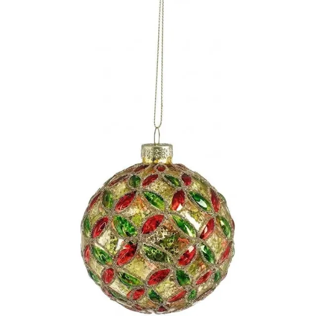 Mica Decorations Kerstbal glas bloemen goud (ø8cm)