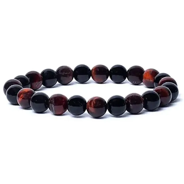 Phoenix Import Mani Bhadra Armband zwarte onyx/ rode tijgeroog AA kwaliteit elastisch Meerkleurig