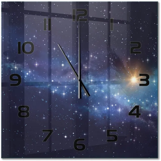 TULUP Wandklok - Melkwegstelsel Wandklok Glas Met Motief - 60x60 cm - Blauw Decoratieve Glazen Klok - Zwarte handen - Vierkante Klok - Gekleurde Glazen Klok - Glazen Klok Met Print