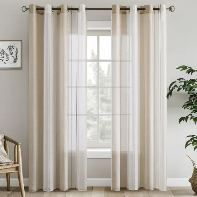 Unyqoos Gordijnen met Modern Design en Elegante Strepen voor Woonkamer, Set van 2, Semi-Transparant, 140 x 225 cm, Beige Wit Gestreept