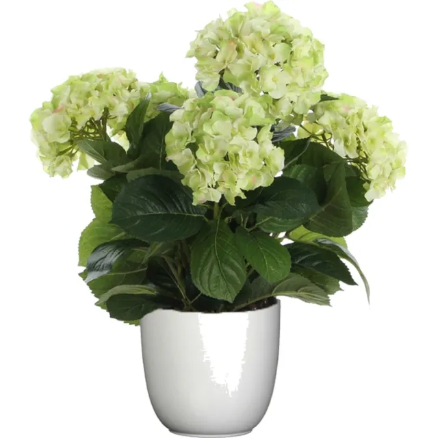 Mica Decorations Hortensia kunstplant/kunstbloemen 45 cm - groen - in pot wit - Kunst kamerplant
