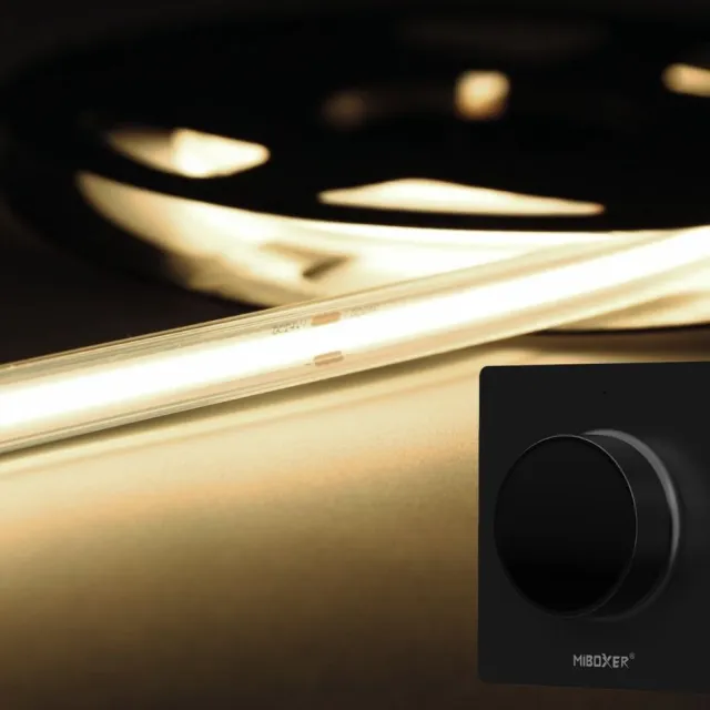 DiamantLED LED Strip COB - 5 Meter - Complete Set - 4000k - Neutraal Wit - 24V - IP65 Waterdicht - 480LED/m - Met Draadloze Mi-Light(MiBoxer) wanddimmer(Zwart)