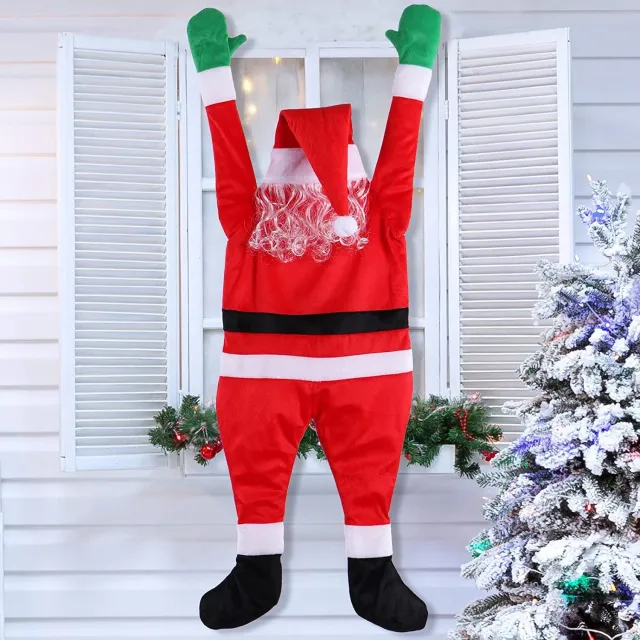 Mrilary 108 cm Hangende Kerstmanversiering – Klimmende Kerstman – Kerstversiering – Geschikt voor Versiering van Dakgoten, Daken, Ramen, Auto’s en Kerstbomen – voor Binnen en Buiten rood