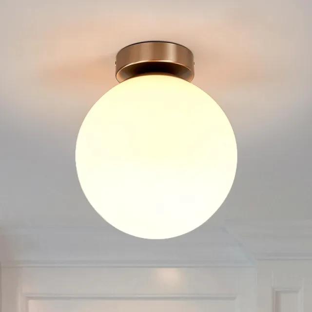 Lindby Plafondlamp badkamer - 1licht - Glas, metaal - H: 22.5 cm - E27 - wit, mat nikkel