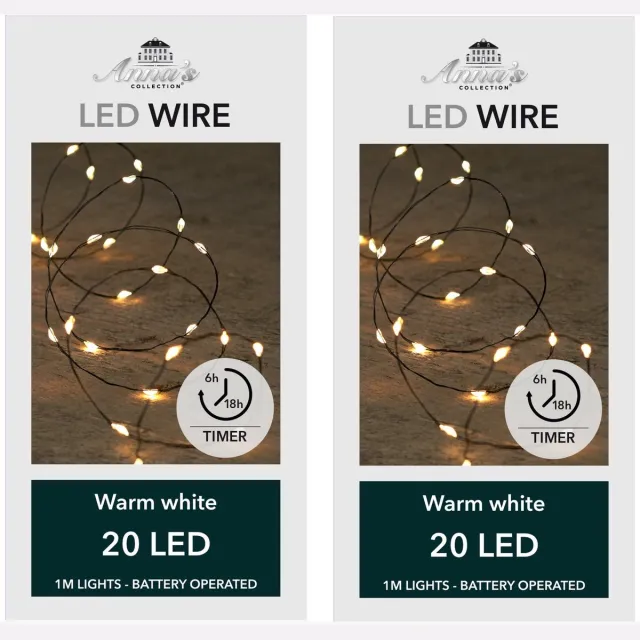 Anna's Collection draadverlichting - 3x - 20 led lampjes - warm wit - 100 cm - batterij - lichtsnoer