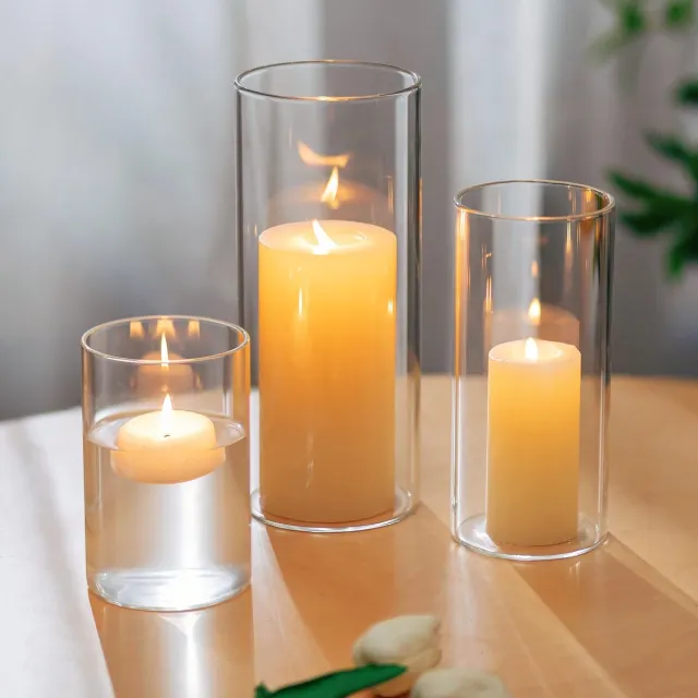 Famanu Set van 3 glazen kaarsenhouders, verdikte grote houders voor stompkaarsen en drijvende bloemen, perfect voor woondecoratie en tafeldecoratie Transparant