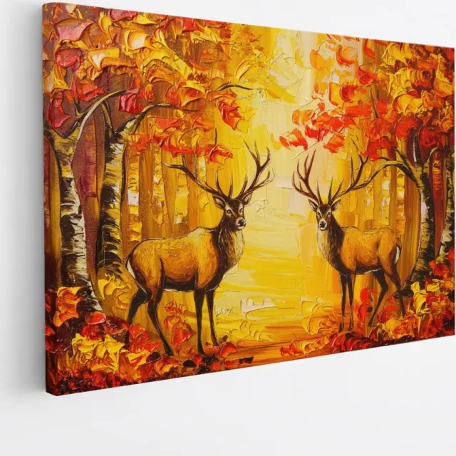 Saammp Canvas Schilderij - Hert - Olieverf - Abstract - Natuur - Dieren - 30x20 - Foto op canvas - Wanddecoratie - Muurdecoratie Woonkamer - Slaapkamer decoratie - Canvas Print Multicolor