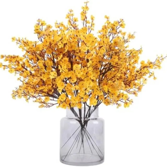PromoHome Kunstbloemen Set van 12 Stuks - Gipskruid Kunstbloemen voor Bruiloft, Feesttafels, Bloemstukken en Thuisdecoratie - Geel