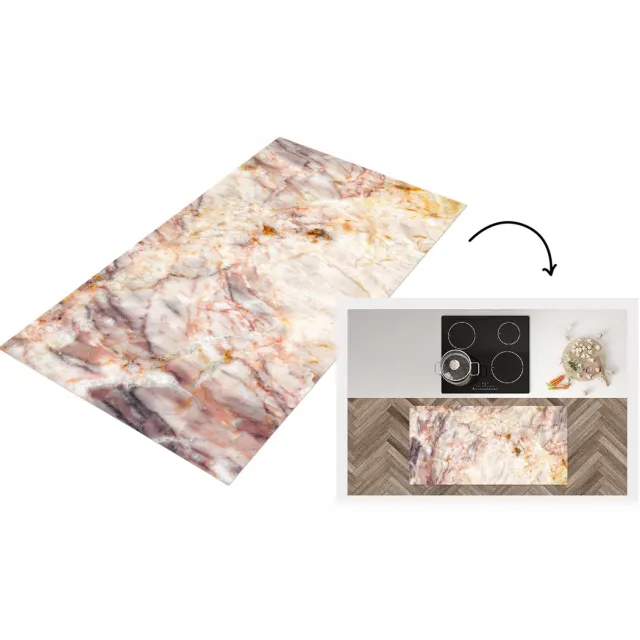 KitchenYeah Keukenloper 120x60 cm - Keukenmat vinyl Marmer - Oranje - Bruin - Keukenmatten loper - Keuken vloerkleed tapijt