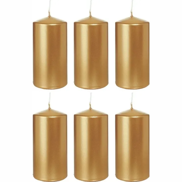 Trend Candles Cilinderkaars/stompkaars - 6x - goud - 6 x 12 cm - 40 branduren - horeca kaarsen Goudkleurig