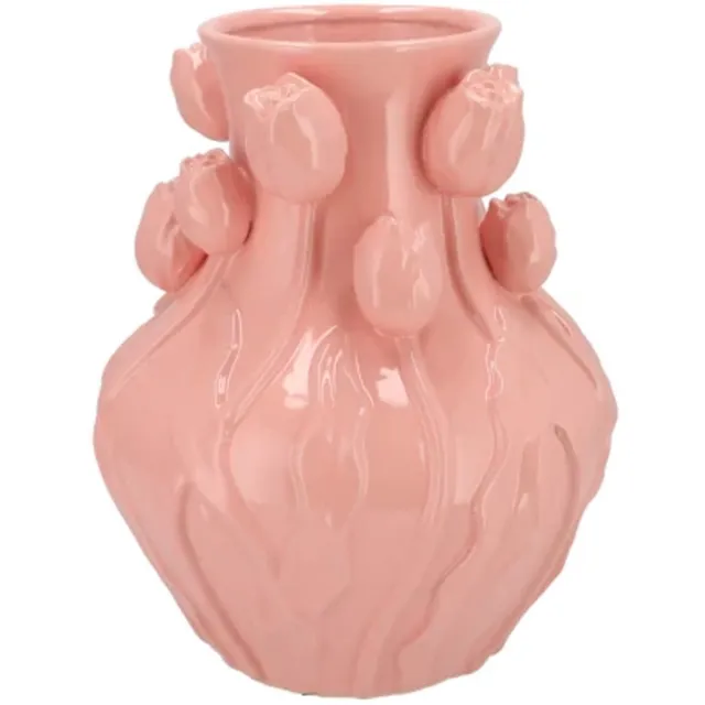 DK design Bloemenvaas Mara - roze - 28 x 28 x 35 cm - tulpvormige hals - moderne vaas