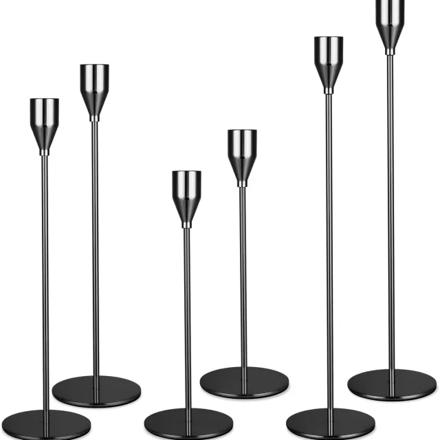 Unyqoos Zesdelige set metalen kandelaars met variabele hoogtes voor stijlvolle decoratie zwart