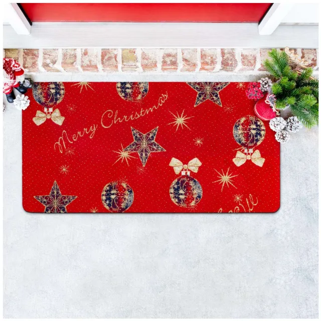 ANRO Merry Christmas Kerst vloerkleed Rood 50x100 cm - Glitter