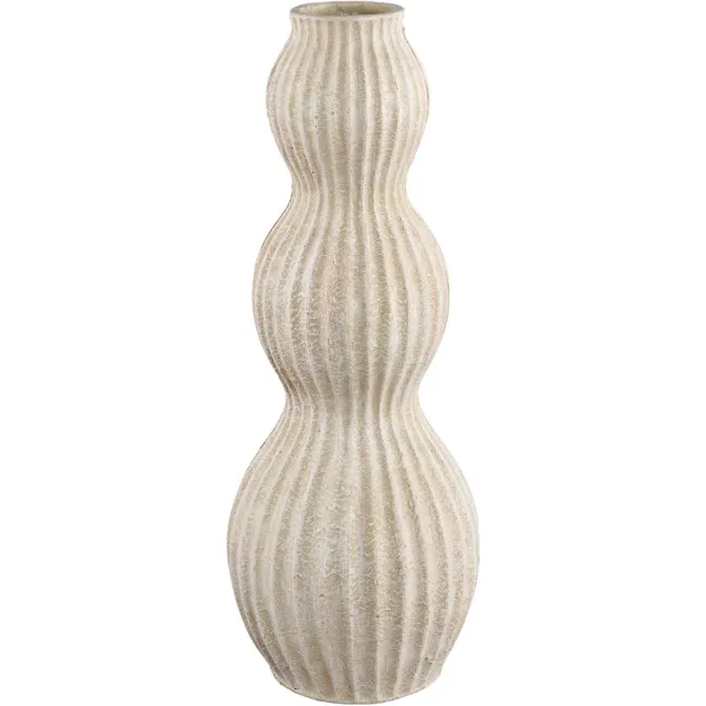 PTMD Diede Cream Poly Vase Round With Ribbing High Naturel