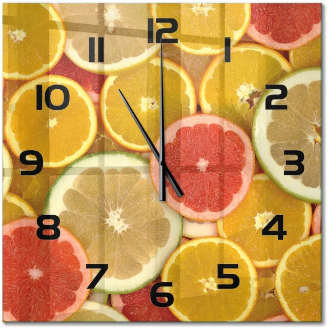 TULUP Wandklok - Citrusvruchten Klok Glas Met Opdruk - 60x60 cm - Veelkleurig Moderne Wandklok Glas - Zwarte handen - Vierkante Klok - Decoratieve Glazen Klok - Glazen Wandklok Design