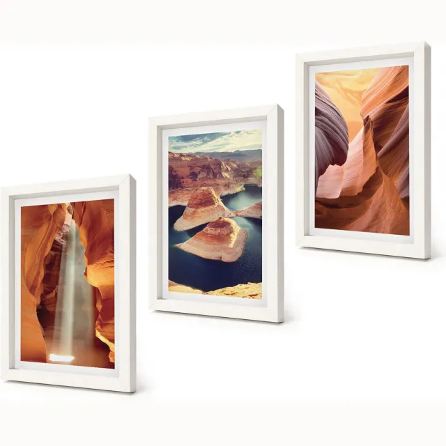 Coloray 3-Delige Schilderij Set - Waterval in de kloof Rotsformaties in de canyon - 20x30 - Muurdecoratie - Decoratieve Schilderijen - Wohnzimmer - Moderne Wanddecoratie Witte lijst