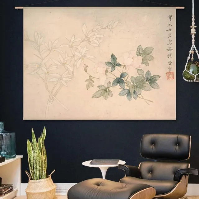 Naturalis Unlimited Wandkleed-XL Zeventiende-eeuwse Chinese bloemenstudie wit