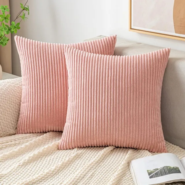 PolkaHome Ribfluwelen Sierkussensloop Rechthoekig voor Bank en Stoel 45x45 cm Zacht Roze